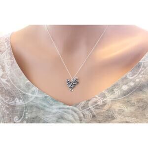 Sterling Silver Textured Rooster Charm Necklace, Rooster Necklace